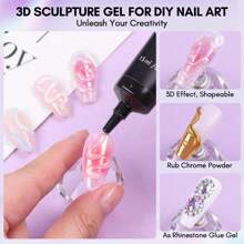 Makartt 3D Nail Gel And Chrome Nail Powder Kit, Sculpting Gel For Nail Art, 15g DIY Craving Gel, No Wipe 3D Molding Gel And Metallic Chrome Powder Set For Nails Decoration Manicure Pedicure Use - Trong sáng - Xem 2