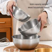 3pcs/1pc, Durable Stainless Steel Mixing Bowls For Effortless Kitchen Preparation And Storage, Kitchen Bowls With Measurement Marks For Salad, Baking, Whisking - Durable And Deep Round Mixing Bowl Set