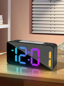 1PC Multifunctional RGB Electronic Alarm Clock, Desktop LED Digital Clock, Bedside Plug In Luminous Clock (ABS Material, USB Power Supply For Use; Not Included With Plug) - Black - View 2