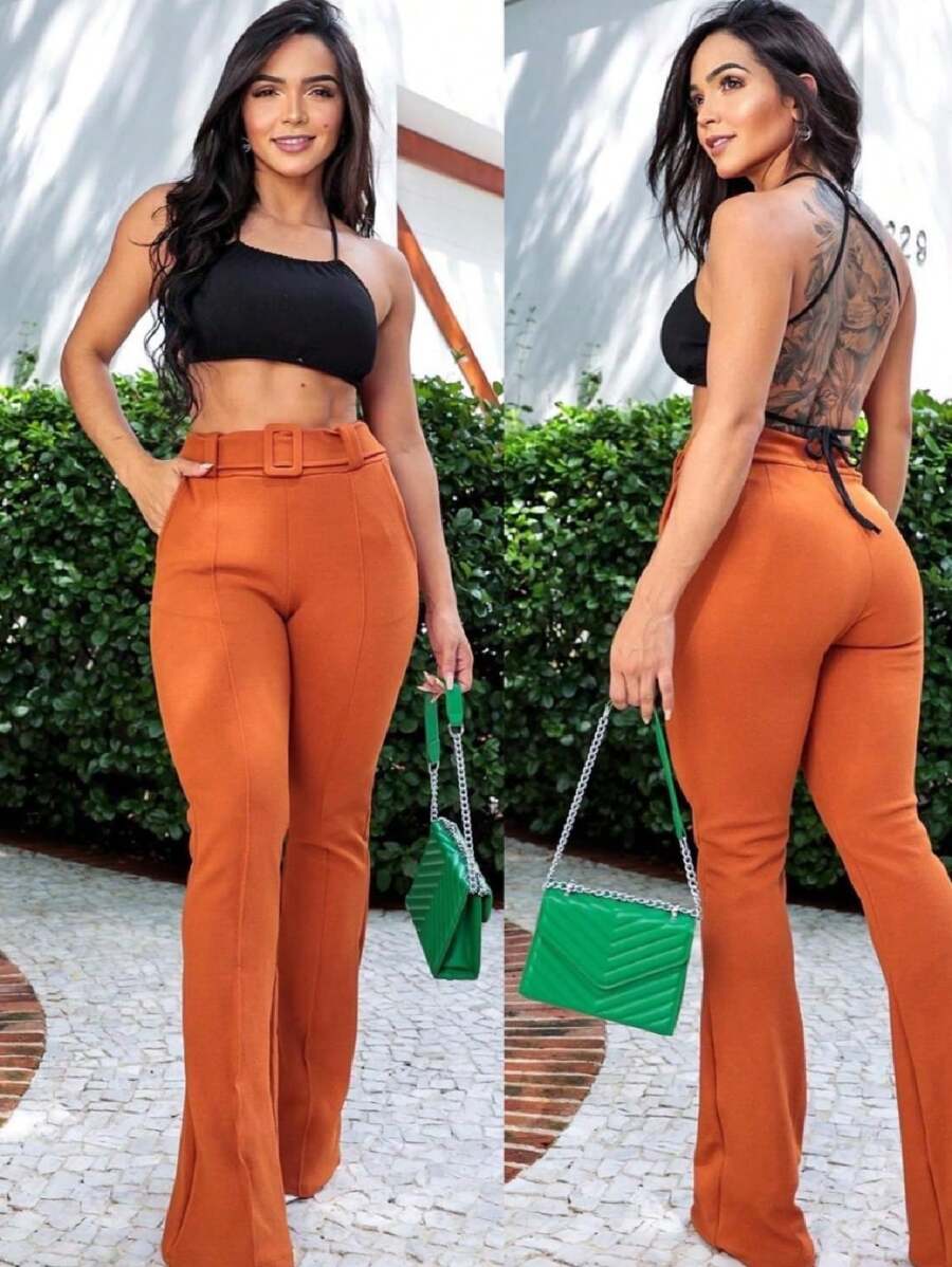Women Pants - 亮橙色 - 查看 1
