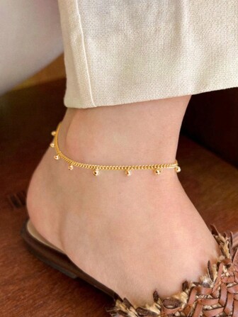 FOREVER QUEEN S925 Sterling Silver Anklet Round Bead Anklet Silver Plain Chain Simple Anklet Holiday