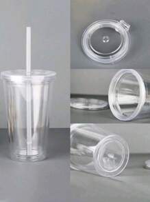 1入組 350ml 或 450ml 或 650ml 雙層透明塑膠吸管杯,保溫奶茶杯 - 無色 - 查看 8