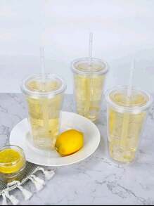 1入組 350ml 或 450ml 或 650ml 雙層透明塑膠吸管杯,保溫奶茶杯 - 無色 - 查看 4