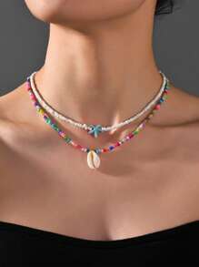 2入組/套貝殼墜飾串珠項鏈 - 彩色 - 查看 9