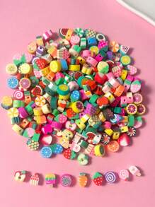 100pcs Fashionable Fruit & Candy Shaped Soft Pottery Beads For Bracelet, Necklace Making ( Random Style Sent) - Multicolor - View 2
