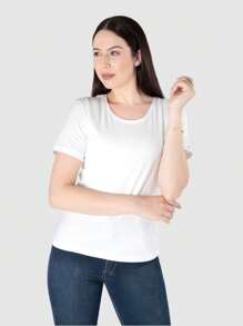 Camiseta Algodão Egípcio Feminina Premium Slim Lisa Básica - Branco - Visão 1