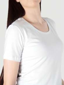Camiseta Algodão Egípcio Feminina Premium Slim Lisa Básica - Branco - Visão 3
