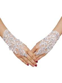 1pair Flower & Lace Princess Gloves For Girls, Wedding Accessories, Children Performance Fingerless Gloves - White - View 5
