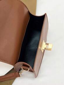 Fashionable & Simple Texture Solid Color Shoulder & Crossbody & Hand Bag With Metal Hardware, Small Square Bag For Women - Chocolate Brown - View 8