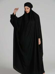 1pc Style Large Size Hijab Scarf For , Prayer, Hajj - Black - View 5