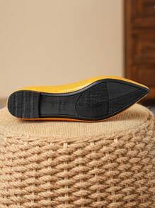 MonaNise Pantofi plati de dama cu model piele de sarpe cu varf ascutit, verde masline, ideali pentru calatorii si sezonul de toamna - Galben - Vizualizare 8