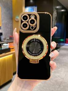 1個鍍金純色、加厚、防摔、高檔、時尚豪華的手機戒指支架,磁吸式手機殼,軟殼,適用於蘋果手機 - 黑色 - 查看 1