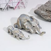 1隻栩栩如生的樹脂材質三隻堆疊大象公仔,適用於母親節禮品、辦公室陳設、客廳、家居裝飾等節日禮品 - 銀色 - 查看 3