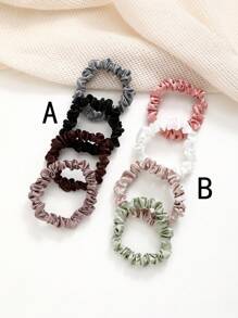 4 dây buộc tóc bản rộng bằng vải satin màu trơn, dây buộc tóc mỏng co giãn để buộc tóc đuôi ngựa, búi tóc, dây buộc tóc đuôi ngựa ngày lễ tình nhân thông thường, dây buộc tóc - Nhiều màu - Xem 3