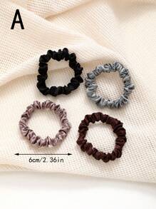 4 dây buộc tóc bản rộng bằng vải satin màu trơn, dây buộc tóc mỏng co giãn để buộc tóc đuôi ngựa, búi tóc, dây buộc tóc đuôi ngựa ngày lễ tình nhân thông thường, dây buộc tóc - Nhiều màu - Xem 4