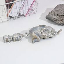 1隻栩栩如生的樹脂材質三隻堆疊大象公仔,適用於母親節禮品、辦公室陳設、客廳、家居裝飾等節日禮品 - 銀色 - 查看 2