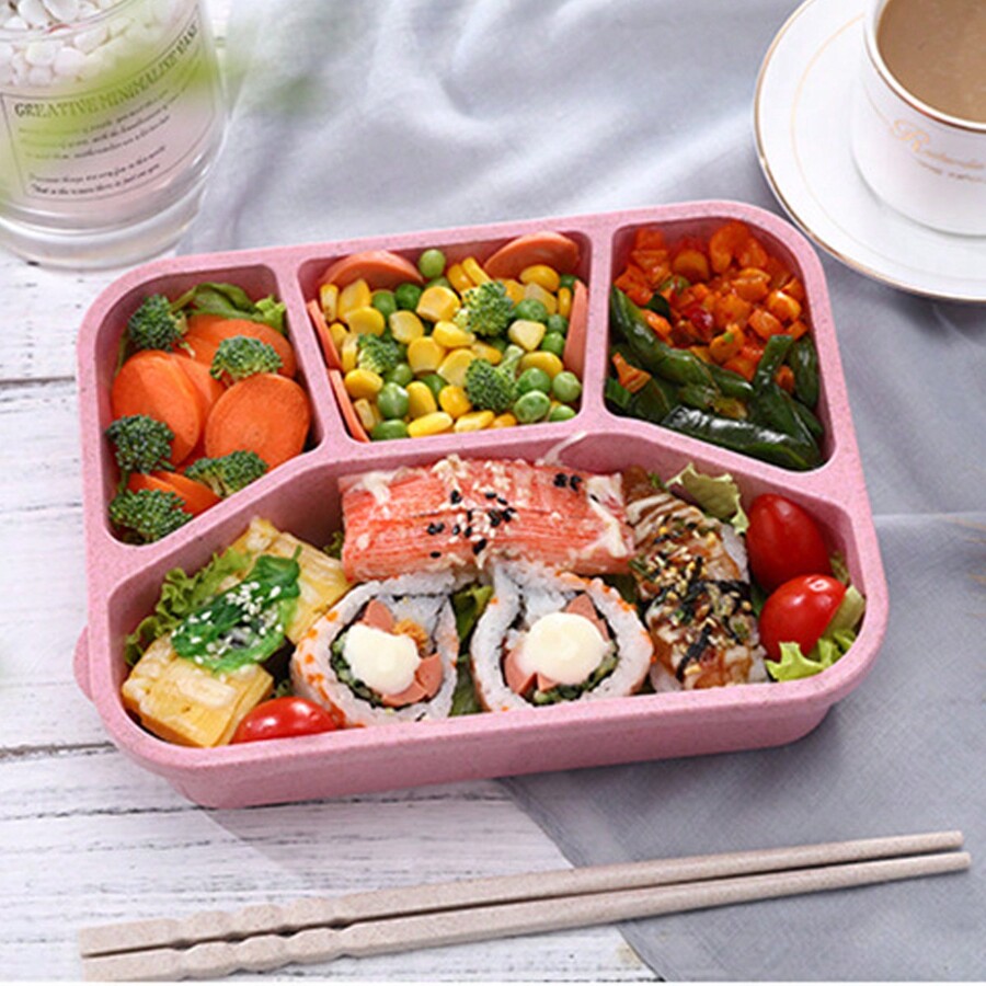 1pc Plastic Square Shaped Bento Box With 4 Divisions, Portable Lunch ...
