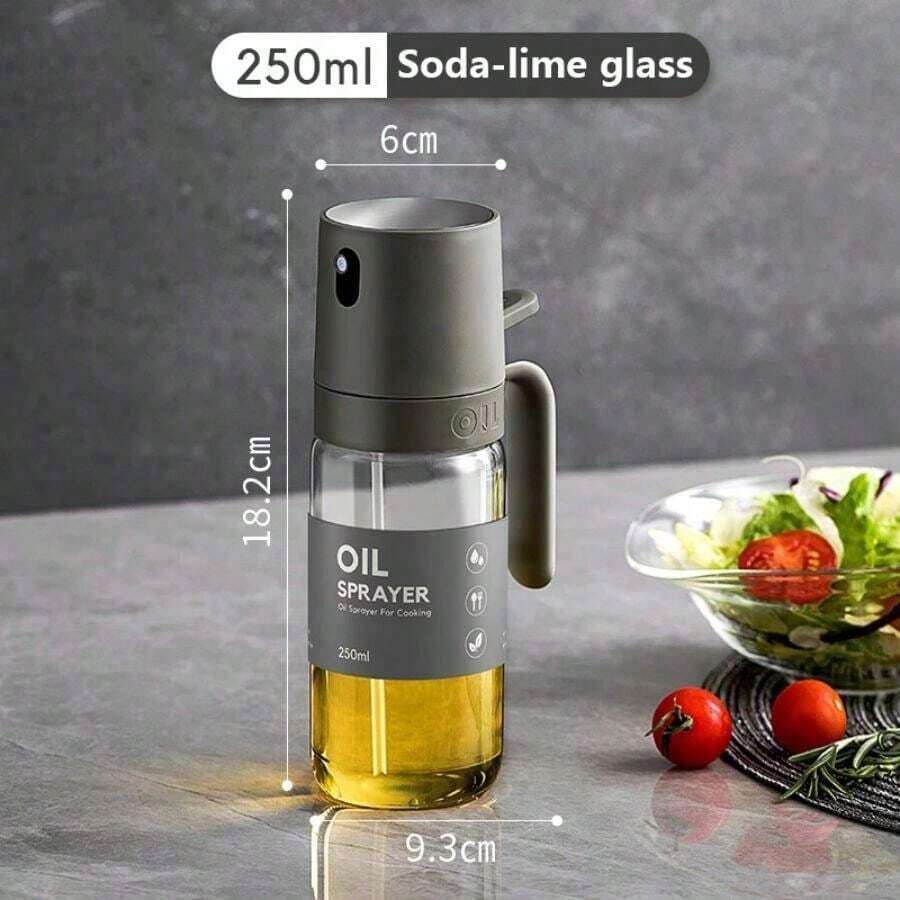 250ml Sodium Calcium Glass Round Kitchen Oil Dispenser Bottle With Filter, Scale Line Markings, Suitable For Various Types Of Oil, Air Fryer, Cooking, Salad, Bbq, Home Kitchen Essential Tool - Dark Grey - View 1
