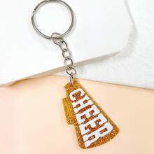 1pc Cheerleading Sequins Horn CHEER Keychain Bling Acrylic Key Chain Team Aid Hanging Ornament Football Sports Game Day Fans Gift - Multicolor - View 4