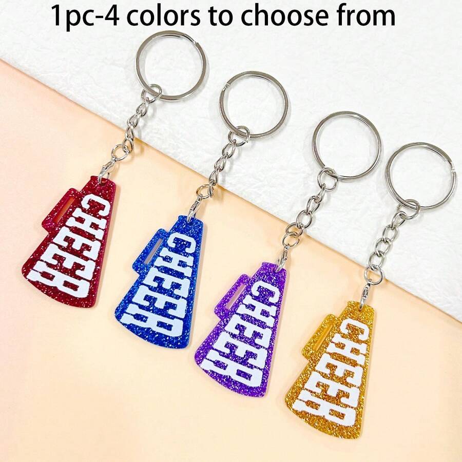 1pc Cheerleading Sequins Horn CHEER Keychain Bling Acrylic Key Chain Team Aid Hanging Ornament Football Sports Game Day Fans Gift - Multicolor - View 1