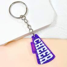 1pc Cheerleading Sequins Horn CHEER Keychain Bling Acrylic Key Chain Team Aid Hanging Ornament Football Sports Game Day Fans Gift - Multicolor - View 6