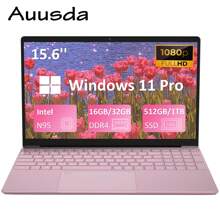 Auusda 笔记本电脑 T152A，配备 15.6 英寸 FHD IPS LCD 屏幕、英特尔高达 2-3.4 GHz、背光键盘、指纹读取器、Mini HD、USB-A X2、Windows 11 Pro（16/32GB DDR4 RAM 和 512GB/1TB M.2 PCIe NVMe SSD）、粉色 - 美規A型插(110-127V) - 查看 1