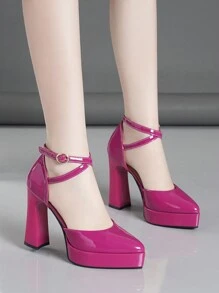 Sapatos de salto alto e plataforma perfurados, à prova d'água, em estilo moda feminina nas cores rosa, damasco, branco, preto, vermelho, prata, ouro - Pink - Visão 3