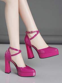 Sapatos de salto alto e plataforma perfurados, à prova d'água, em estilo moda feminina nas cores rosa, damasco, branco, preto, vermelho, prata, ouro - Pink - Visão 2