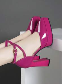 Sapatos de salto alto e plataforma perfurados, à prova d'água, em estilo moda feminina nas cores rosa, damasco, branco, preto, vermelho, prata, ouro - Pink - Visão 5