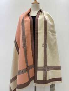 1 件秋冬新款加厚女式圍巾,仿羊絨材質,歐美風格,時尚冬季保暖圍巾和披肩 - 粉色 - 查看 5