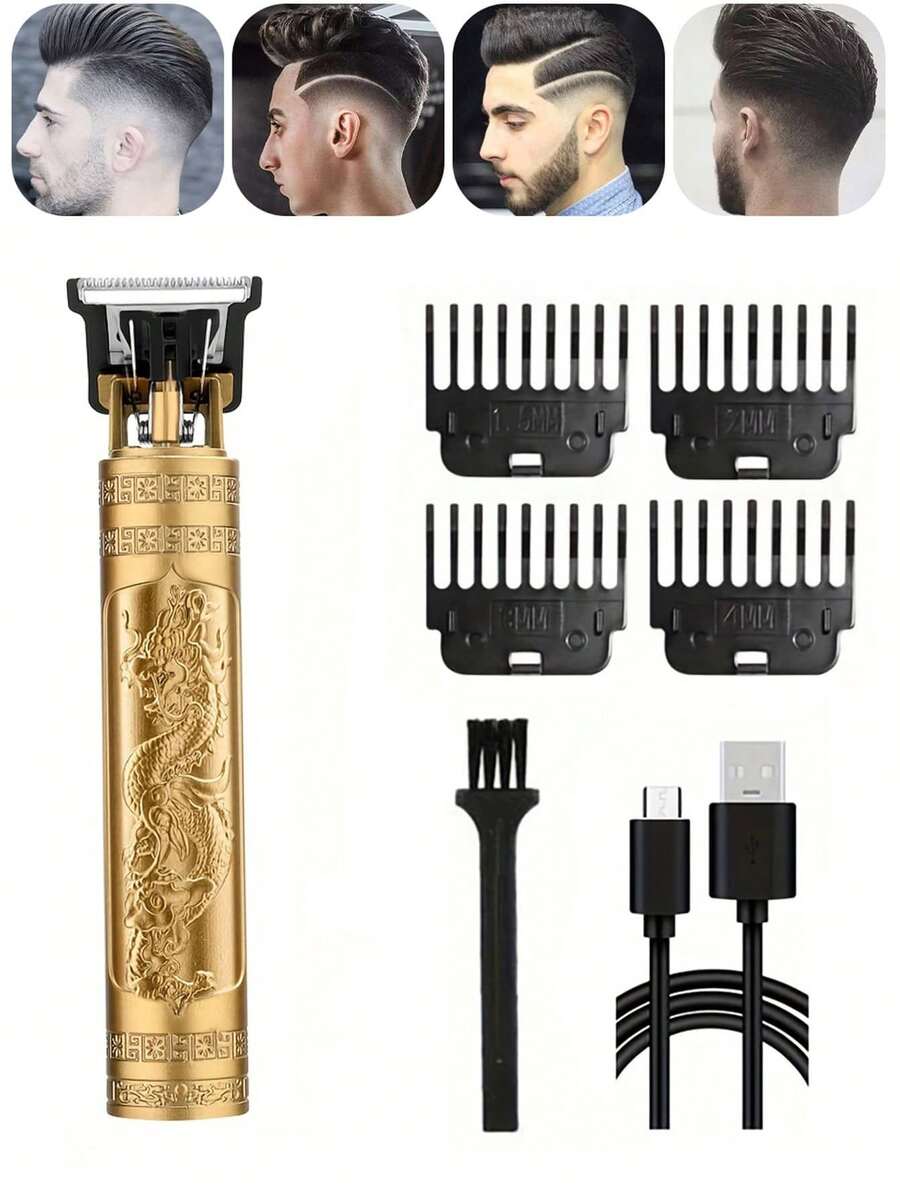 1pc Barbero, Maquinilla De Afeitar, Recorte Para Hombres, rasurados, regalo perfecto - Dorado - Ver 1