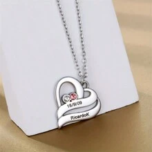 Customized Necklace Single Engraved Name Charm Necklace For Women, Fashionable Personalized Heart Pendant Stainless Steel Customizable Text Couple Necklace, Party Jewelry Gift For Couple Valentines,Silver,Stylish,Colorful,Vintage,Simple,Unisex,Casual,Cuties,Custom,Personalized,Unique,Ideal Gifts For Him,Ideal Gifts For Her,Her,Boyfriend,Girlfriend,Dad,Mom,Family,Friends,For Anniversaries,For Birthdays,For Graduation,For Prom,For Party,Stainless Steel Jewelry - Silver - View 3