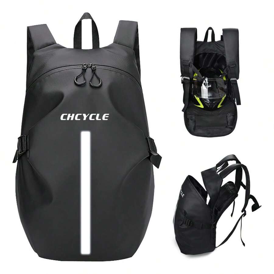 Reflective Motorcycle Helmet Backpack Waterproof Large Capacity Riding Bag - Black - View 1