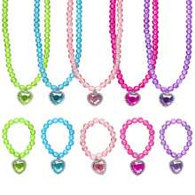 5 件套服装首饰，公主项链手链，适合女孩玩服装首饰玩具，有趣闪亮少女彩色光滑手链，适合生日派对，服装角色扮演配饰 - 彩色 - 查看 1