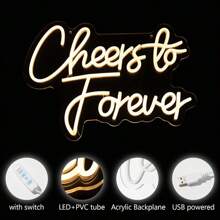 Cheers To Forever Neon Sign White Neon Light Cheers To Forever Led Neon Light Adjustable Letter Neon Sign For Wedding Engagement Valentines Man Cave Game Room Bar Store Party Art Decor Gifts