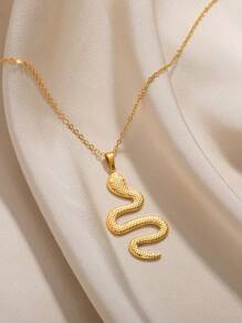 Stainless Steel Snake Necklace For Women Men Gold Color Zodiac Animal Pendant Necklace Fashion Jewelry Gift - Yellow Gold - View 9