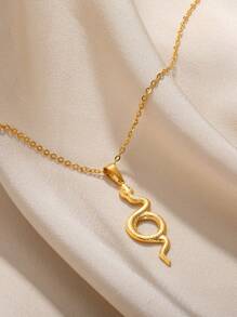 Stainless Steel Snake Necklace For Women Men Gold Color Zodiac Animal Pendant Necklace Fashion Jewelry Gift - Yellow Gold - View 6