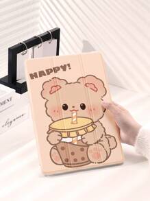 1pc Cartoon Pattern Tablet Case For Drinking Bubble Milk Tea Shaped As Bear, With Pen Slot, Drop-Proof, Sleep/Wake Up Function, Compatible With Samsung, Huawei, Xiaomi And Ipad
