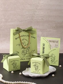 2入/10入/組婚禮派對禮物糖果餅乾包裝袋/盒子帶絲帶（包括賀卡、盒子和禮品袋） - 青碧色 - 查看 1