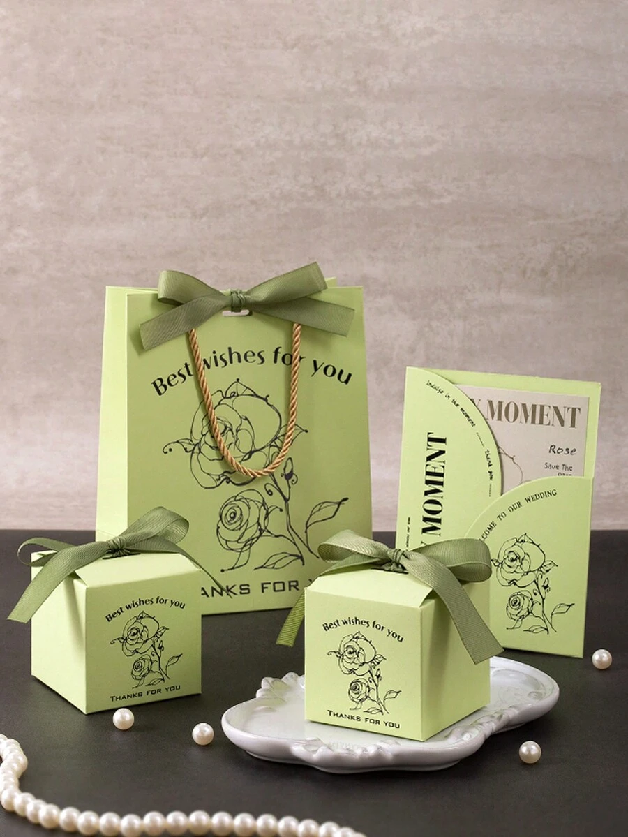 2入/10入/組婚禮派對禮物糖果餅乾包裝袋/盒子帶絲帶（包括賀卡、盒子和禮品袋） - 青碧色 - 查看 1