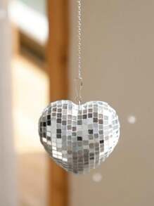 1 件心形镜面迪斯科球挂饰，手工制作的家居装饰婚礼派对装饰礼物，家居装饰，房间装饰，墙壁装饰 - 銀色 - 查看 7