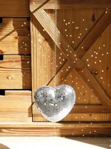 1 件心形镜面迪斯科球挂饰，手工制作的家居装饰婚礼派对装饰礼物，家居装饰，房间装饰，墙壁装饰 - 銀色 - 查看 5