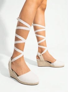 Women's Closed Toe Lace Up Espadrilles Fashion Straps Sandals  Vocation Beach Dressy Summer Platform Wedge Sandals Shoes - trắng - Xem 4