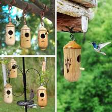 Hummingbird House Bird Wooden Hand Craft Ornament Outdoor Garden Patio Hanging Decor - 木C - 查看 5