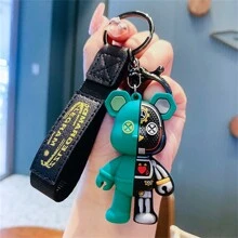 可愛的1入組/4入組時尚PVC機械熊機器人鑰匙扣配件-男女兒童均適用-適用於汽車鑰匙，手提包和錢包-獨特的半骷髏設計-是生日，派對和假日的絕佳禮物 - 彩色 - 查看 8