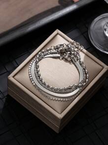 4pcs Fashionable Stainless Steel Multi-Layer Chain Bracelet Set For Women, Daily Wear & Festival Gift
