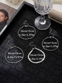 4pcs Fashionable Stainless Steel Multi-Layer Chain Bracelet Set For Women, Daily Wear & Festival Gift