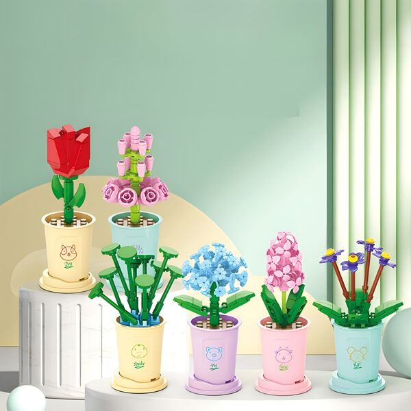 Flor decorativa de bloques de construcción, un exquisito regalo de oficina, una decoración de escritorio económica, un regalo de decoración navideña, una flor decorativa para la habitación, regalos de invierno, regalos del Día de Acción de Gracias, bloques de color, económicos, para dormitorio infantil, para habitación de niños
