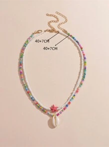 2入組/套貝殼墜飾串珠項鏈 - 彩色 - 查看 3