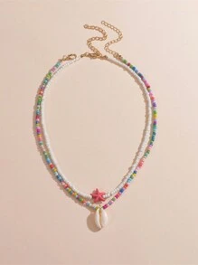 2入組/套貝殼墜飾串珠項鏈 - 彩色 - 查看 2